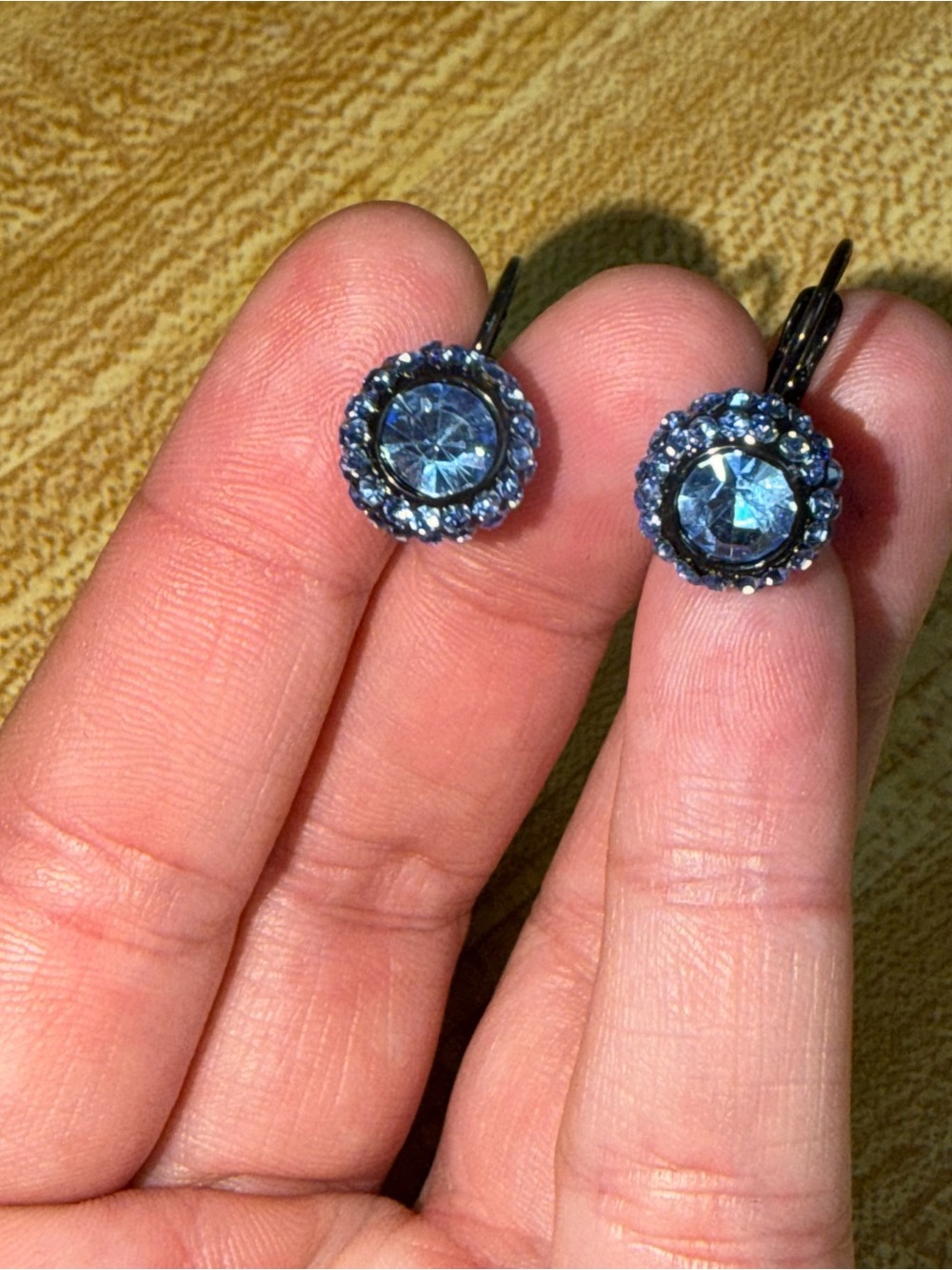Blue Crystal Halo Drop Earrings - Women Jewelry